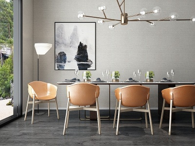 3d新中式餐椅餐桌椅组合模型