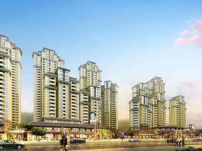 3d新中式滨江商业住宅模型