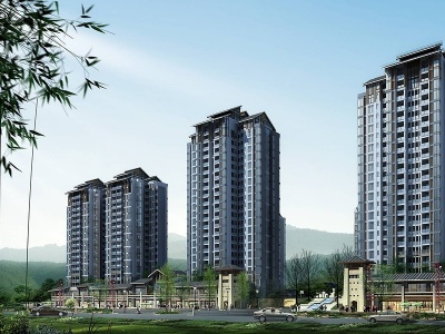 3d新中式高层住宅小区模型