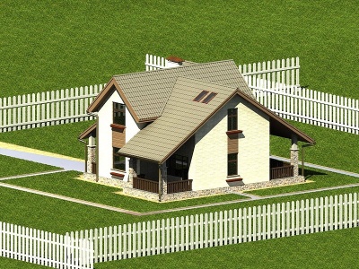 美式独栋别墅建筑外观模型3d模型