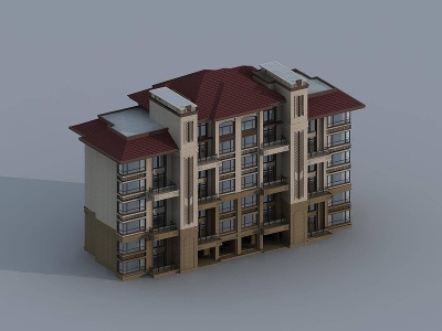 3d简欧欧式多层住宅花园洋房模型