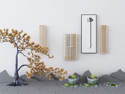新中式植物石头景观小品模型3d模型