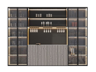 3d现代玻璃酒柜模型