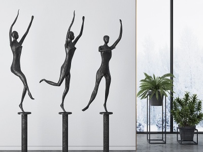 3d现代人物雕塑舞者模型