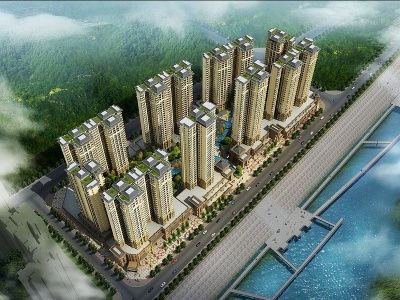 3d新中式高层住宅小区模型