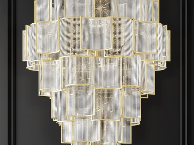 3d现代金属网格多层水晶吊灯模型