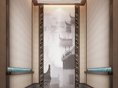 新中式轻奢电梯轿厢模型3d模型