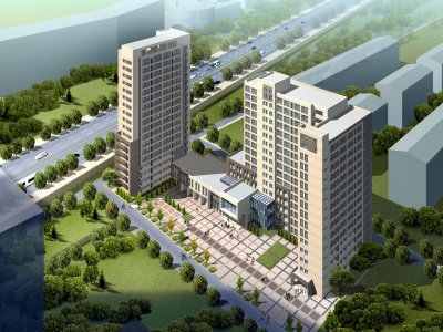 3d现代高层住宅公寓建筑外观模型
