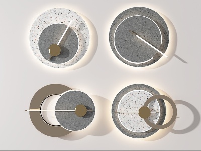 3d现代圆形金属墙饰壁灯模型