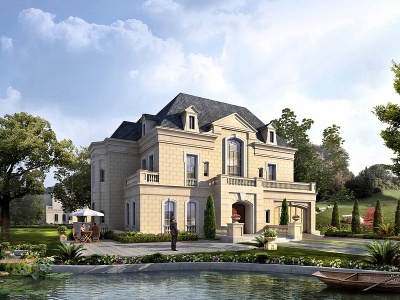 欧式法式独栋别墅建筑外观模型3d模型