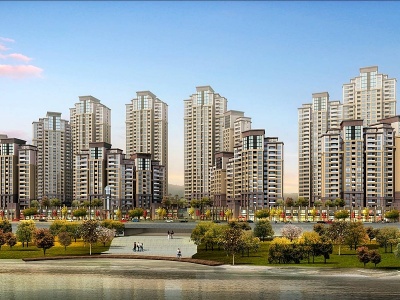 3d简欧滨江商业高层住宅模型