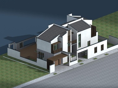 现代新中式独栋别墅模型3d模型