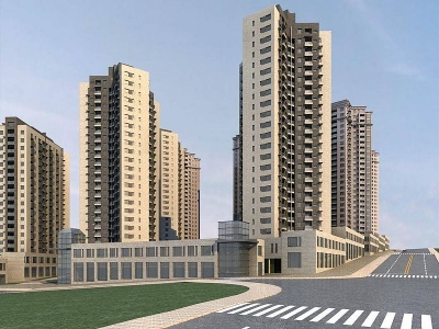 3d现代高层商业住宅模型