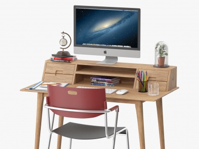 3d现代苹果电脑台式书桌椅子模型