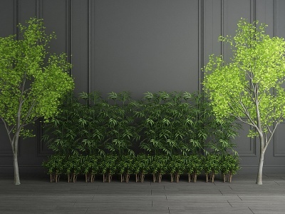 现代户外枫树绿植竹子组合模型3d模型
