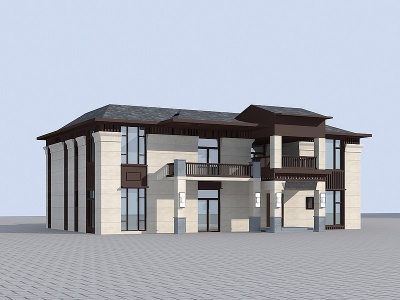 3d新中式别墅模型
