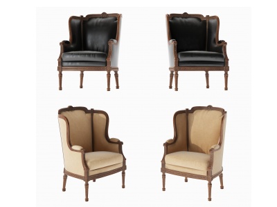 美式布艺皮革单人沙发椅子模型3d模型