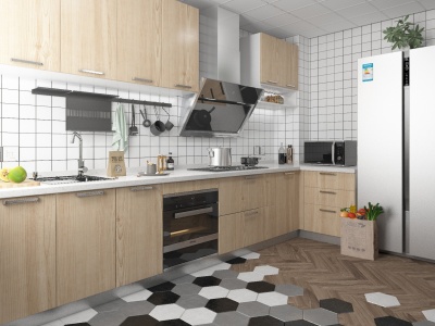 3d北欧风格家居封闭厨房模型