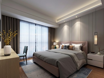 现代风格卧室双人床模型3d模型