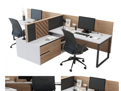 3d现代卡位办公桌椅模型