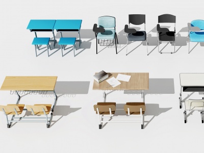 3d现代学生课桌椅模型