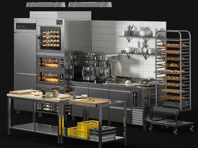 3d现代厨房设备蒸架操作台模型
