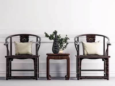 3d新中式单椅茶几模型