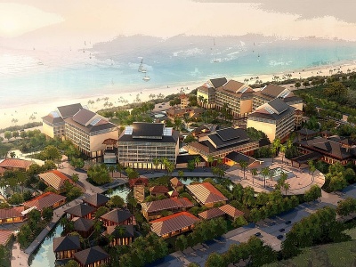 3d中式三亚湾渡假酒店模型