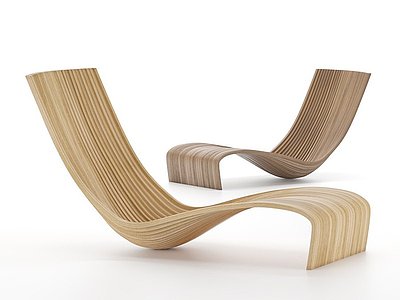 3d现代木质躺椅模型