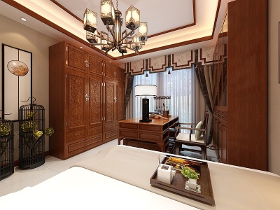 3d中式家居卧室模型