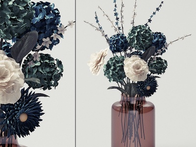 3d现代玻璃花瓶花卉模型