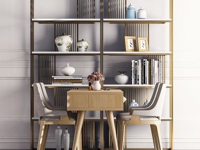 3d现代餐桌椅书架组合模型