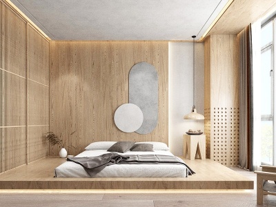 3d日式风格的卧室模型