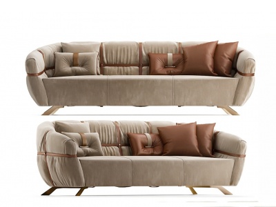 3d现代暖色多人沙发模型