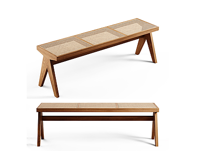 3d镂空木长凳模型