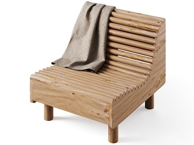 3d新中式实木休闲椅毛毯模型