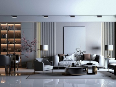 3d现代简约客厅模型