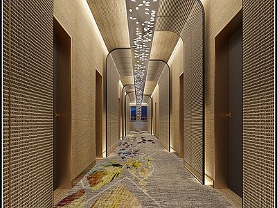 3d新中式宾馆客房过道模型