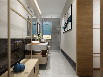 3d新中式卧室酒店宾馆模型