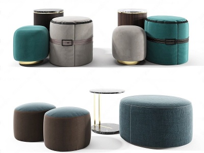 3d现代轻奢沙发凳组合模型