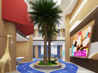 3d中式酒店过道空间模型