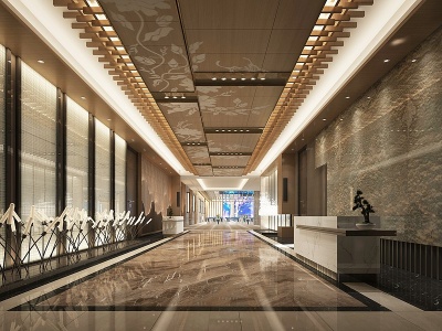 3d新中式酒店玄关模型