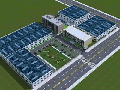 3d厂区规划鸟瞰图模型