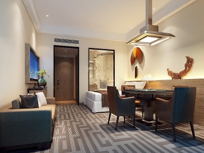 3d新中式酒店棋牌室模型
