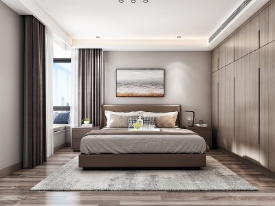 现代卧室挂画窗帘地毯模型3d模型