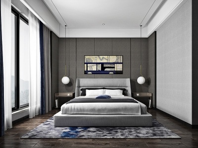 现代黑白灰现代卧室模型3d模型