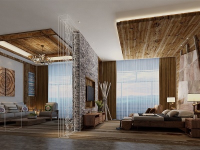3d中式民宿卧室模型