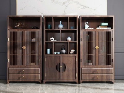 3d中式古典实木红木家具书柜模型