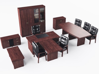 3d新中式办公桌椅模型