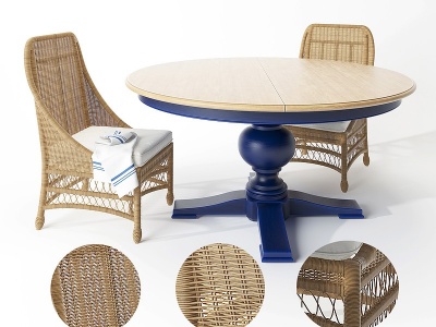 3d现代户外藤编圆形餐桌椅模型
